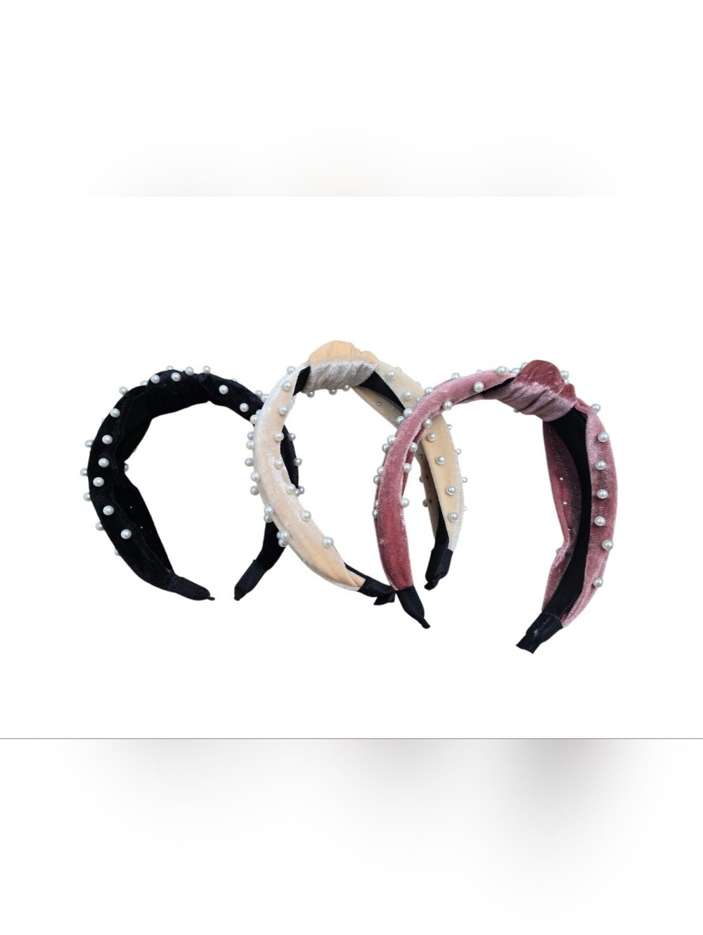 Set of 3 Velvety Pearl Headbands NEW